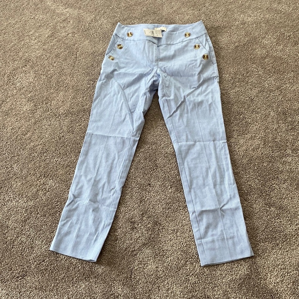 LOFT Curvy Sailor Button Skinny Ankle Pants Blue Striped SIZE 0